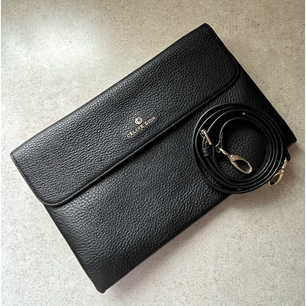 Women’s Celine Dion Black Leather Shoulder Purse Crossbody Purse Evening Clutch